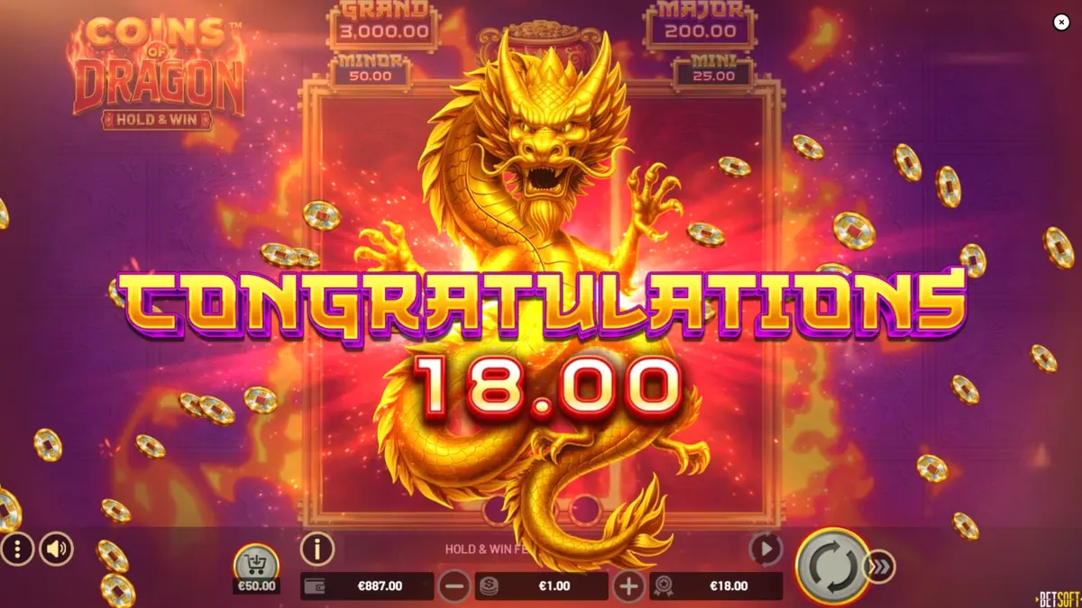 Tampilan visual slot Coins of Dragon dengan tema naga emas dan koin oriental.