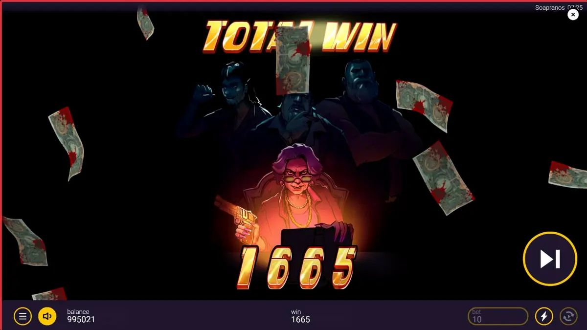Tampilan layar permainan slot The Soapranos di perangkat seluler